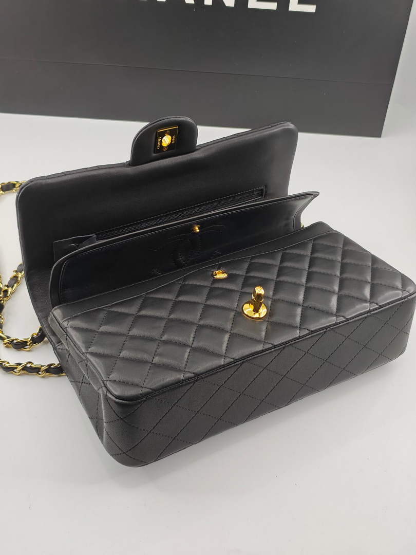 Chanel Classic Handbag, A01112 Black Lambskin Gold