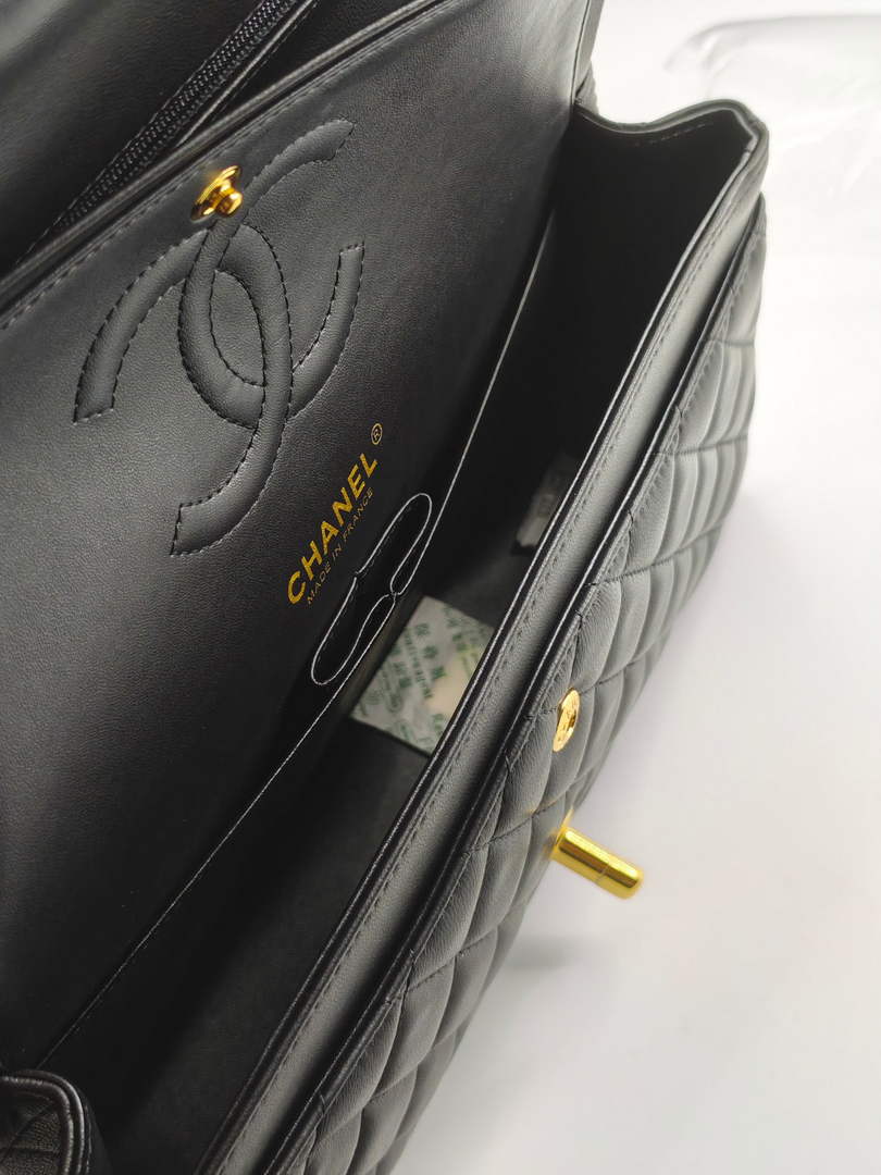 Chanel Classic Handbag, A01112 Black Lambskin Gold