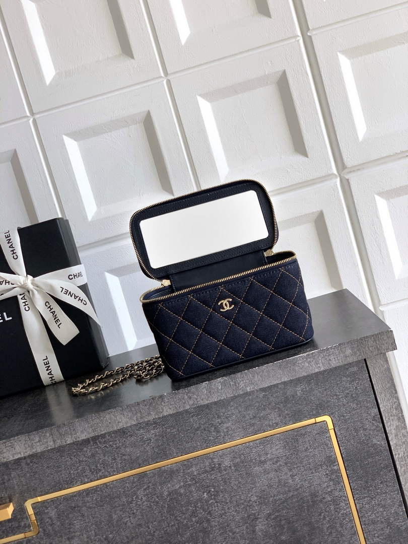 Chanel Classic Long Vanity with Chain, AP1341 Denim Dark Blue