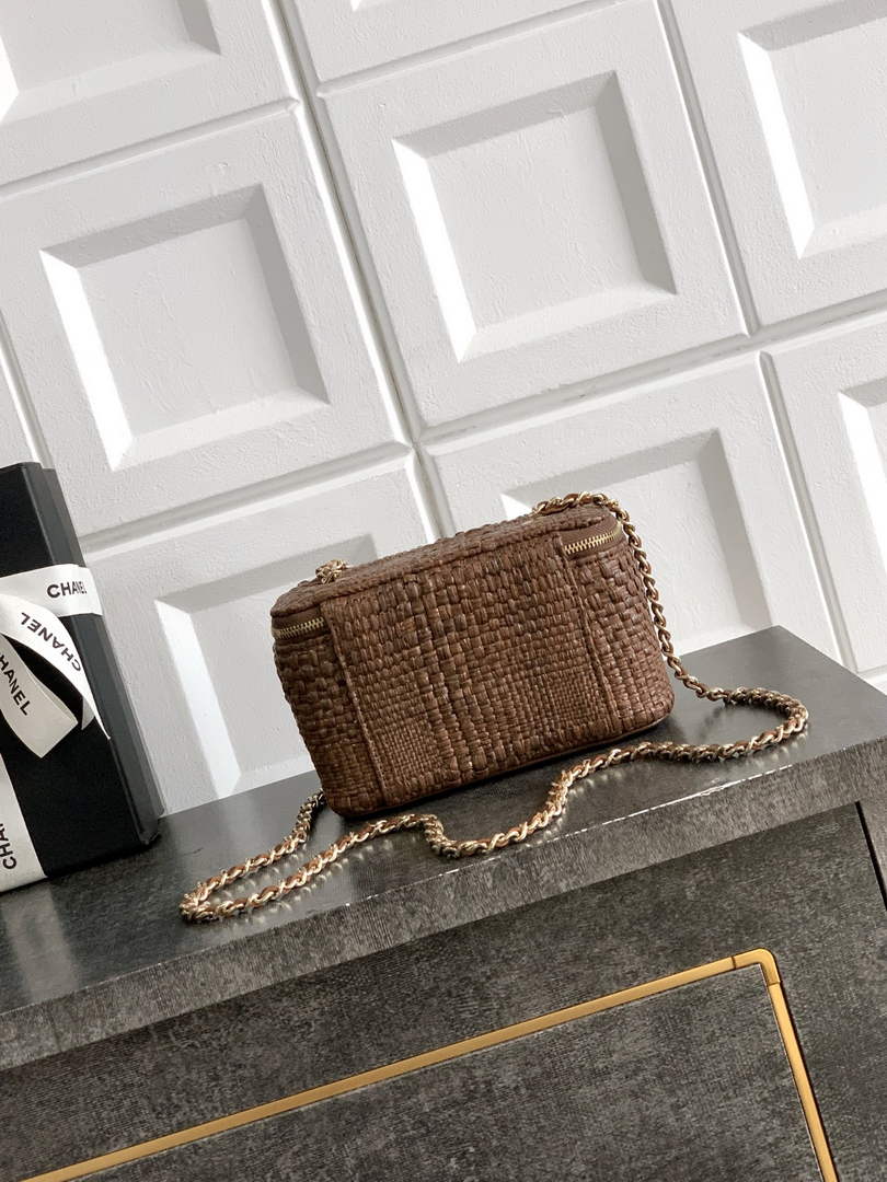 Chanel Classic Long Vanity with Chain, AP1341 Braided Raffia Brown