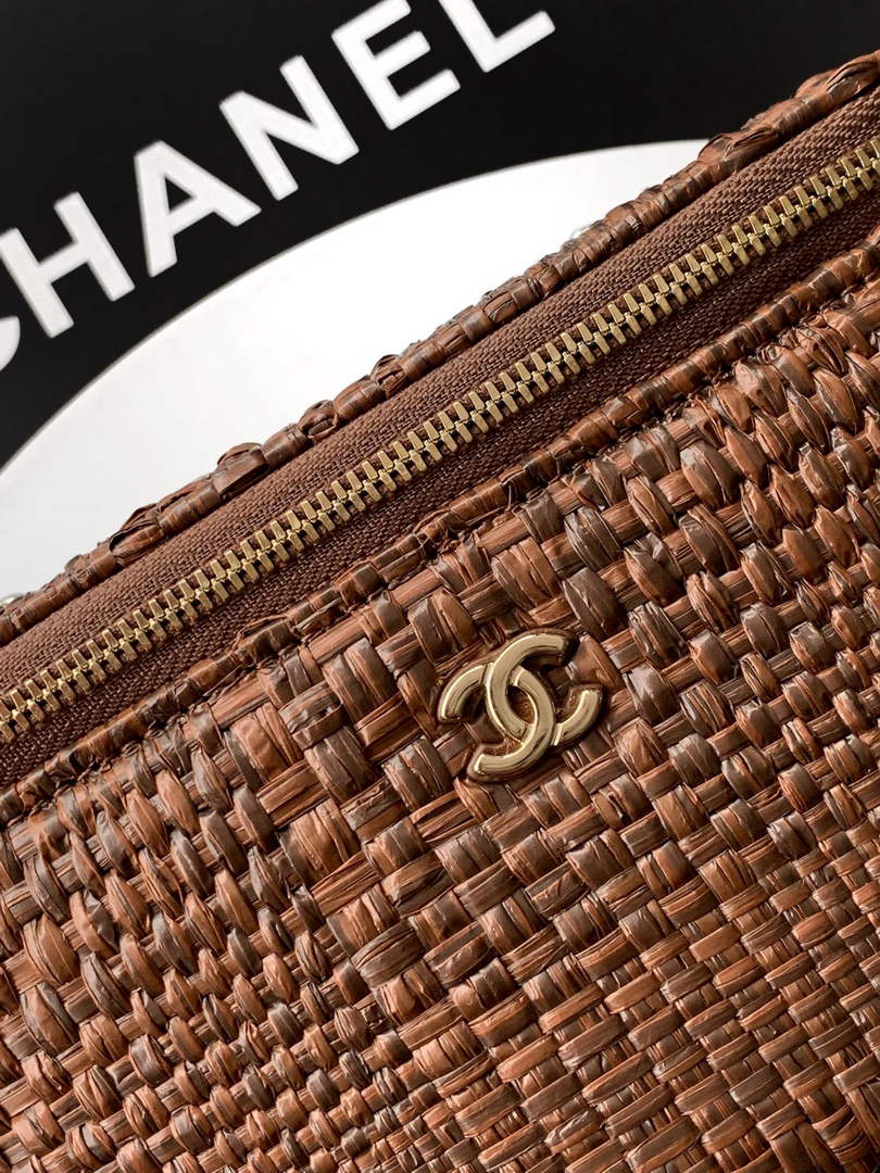 Chanel Classic Long Vanity with Chain, AP1341 Braided Raffia Brown