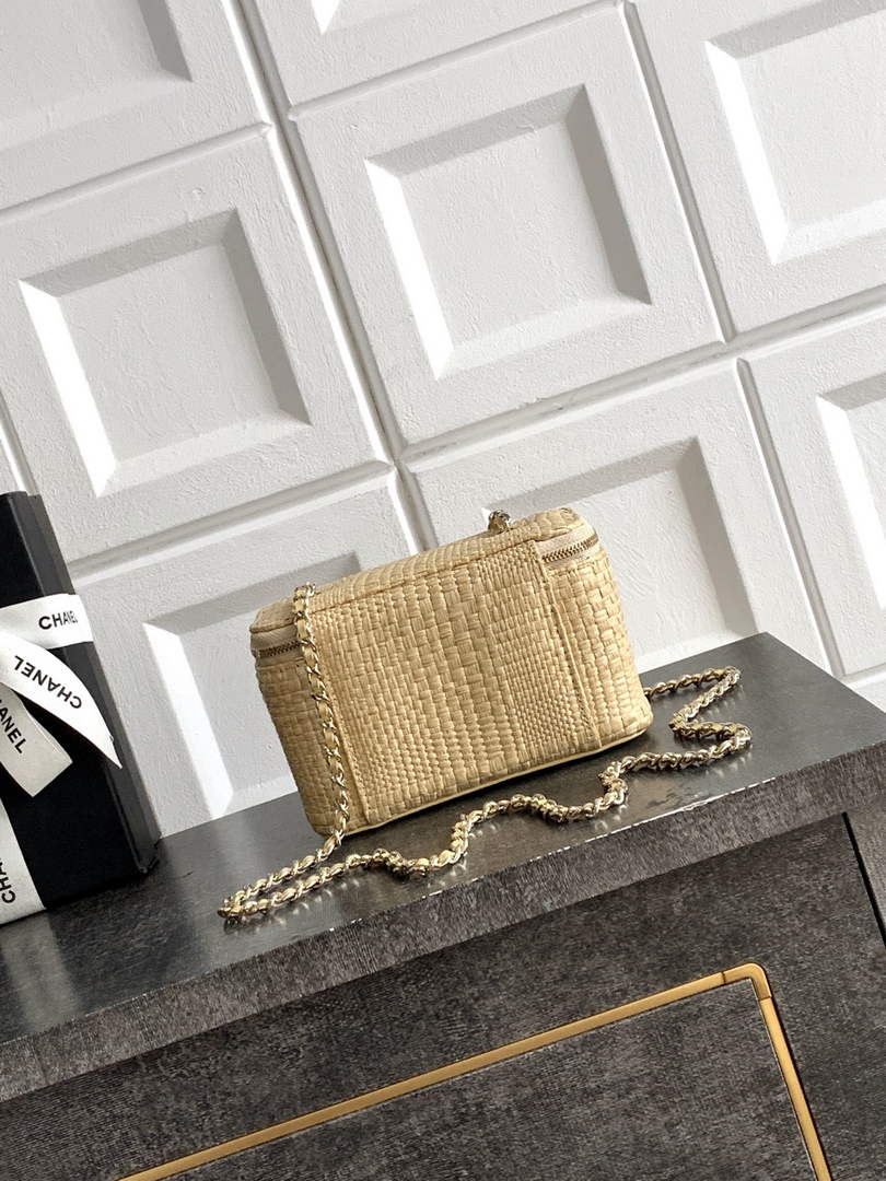 Chanel Classic Long Vanity with Chain, AP1341 Braided Raffia Apricot