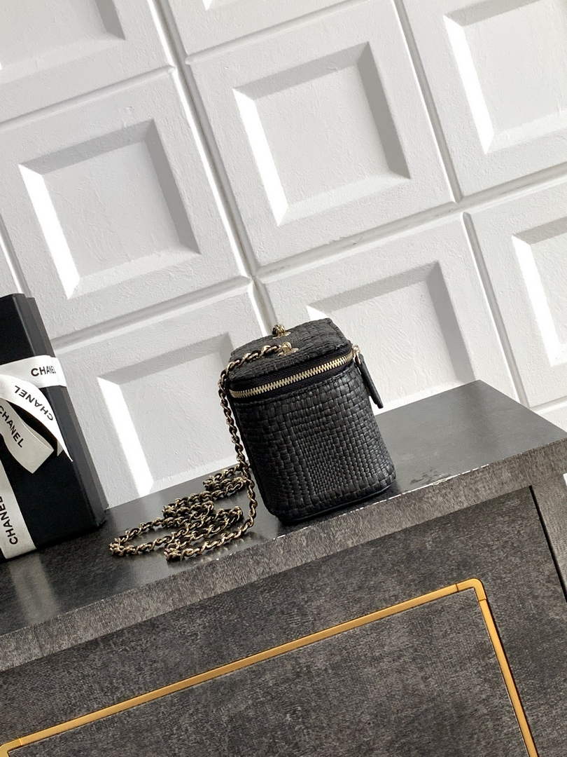 Chanel Classic Long Vanity with Chain, AP1341 Braided Raffia Black