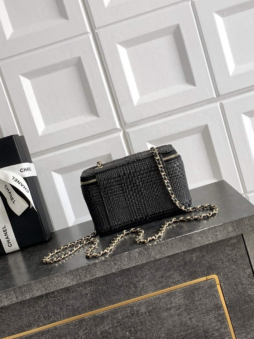 Chanel Classic Long Vanity with Chain, AP1341 Braided Raffia Black