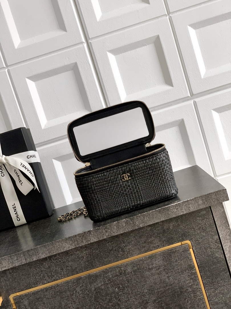 Chanel Classic Long Vanity with Chain, AP1341 Braided Raffia Black