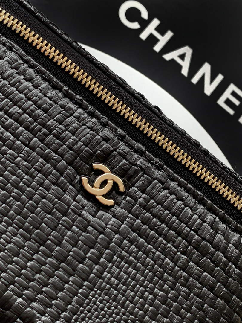 Chanel Classic Long Vanity with Chain, AP1341 Braided Raffia Black