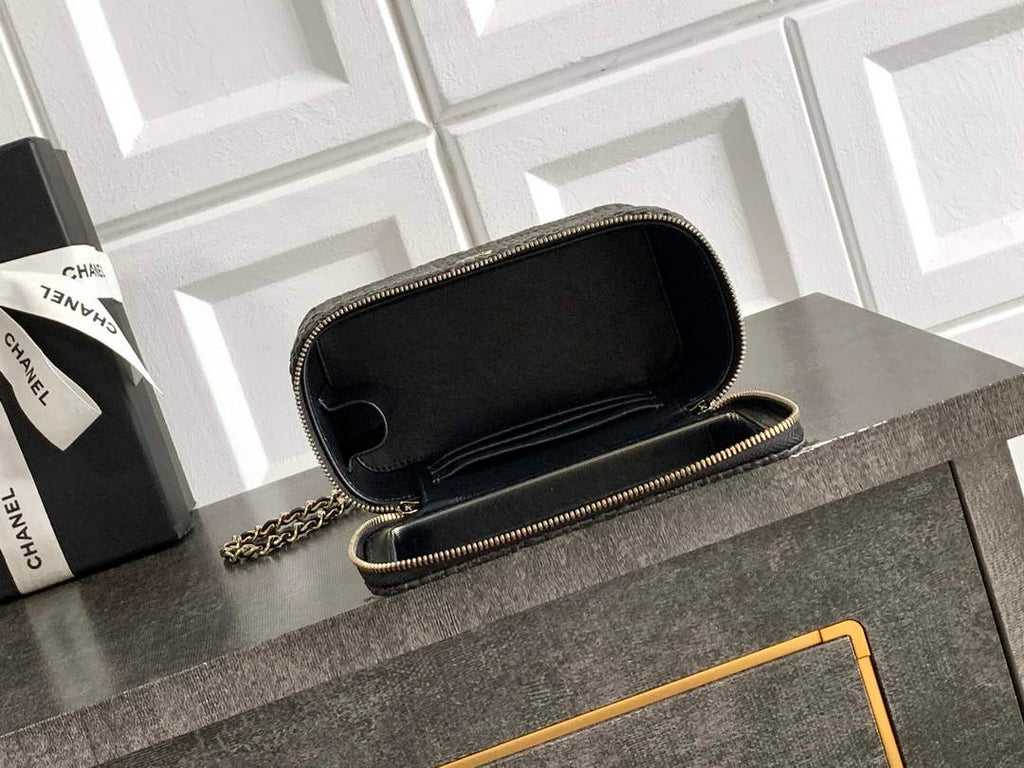 Chanel Classic Long Vanity with Chain, AP1341 Braided Raffia Black