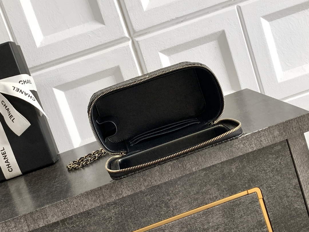 Chanel Classic Long Vanity with Chain, AP1341 Braided Raffia Black
