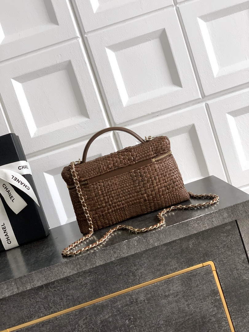 Chanel Classic Vanity with Chain, AP4385 Braided Raffia Brown