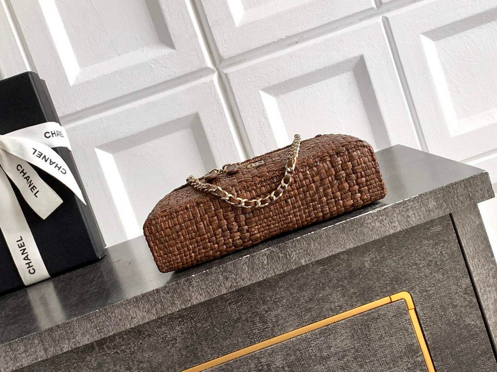 Chanel Classic Vanity with Chain, AP4385 Braided Raffia Brown