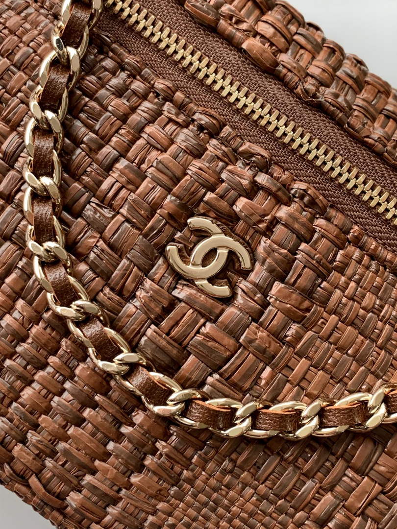 Chanel Classic Vanity with Chain, AP4385 Braided Raffia Brown