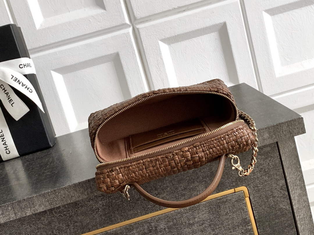 Chanel Classic Vanity with Chain, AP4385 Braided Raffia Brown