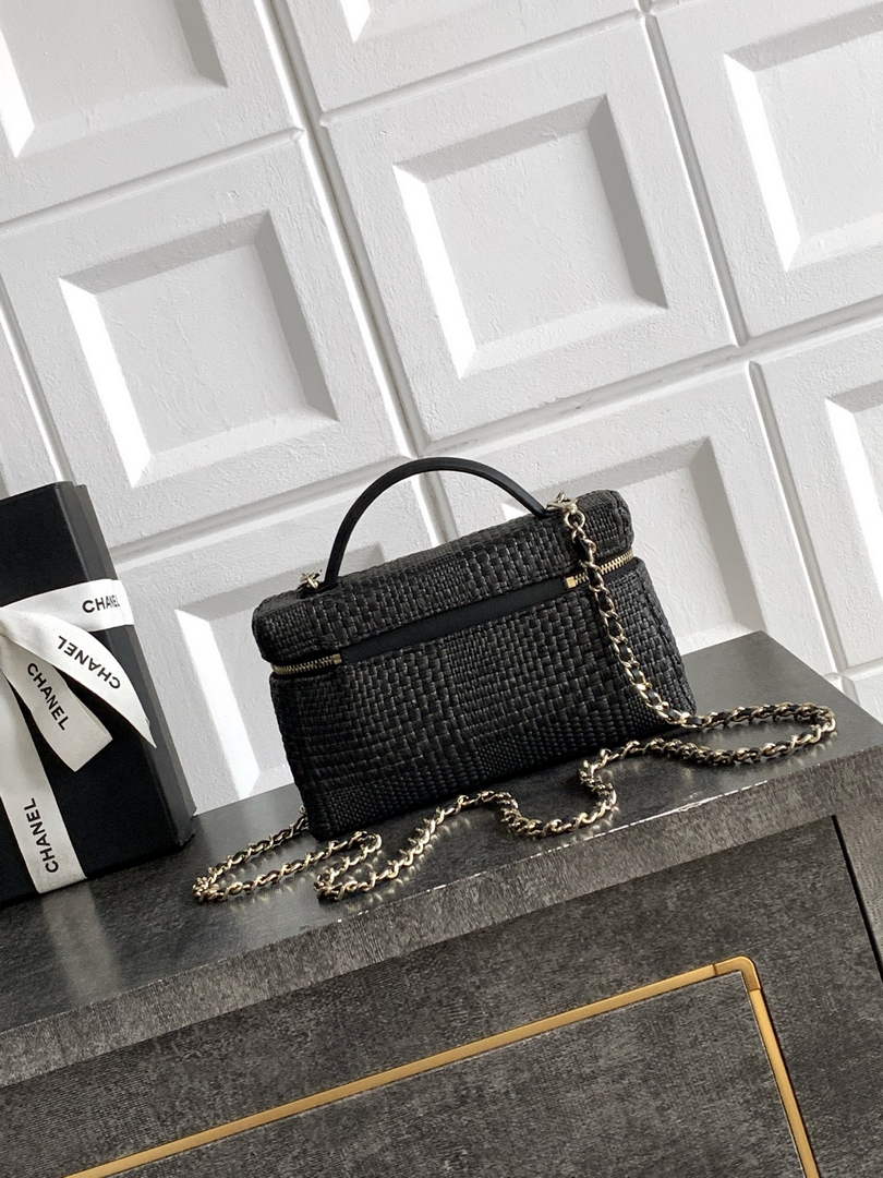 Chanel Classic Vanity with Chain, AP4385 Braided Raffia Black