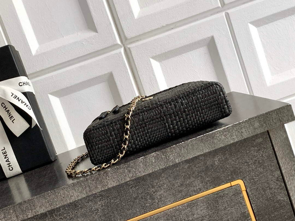 Chanel Classic Vanity with Chain, AP4385 Braided Raffia Black