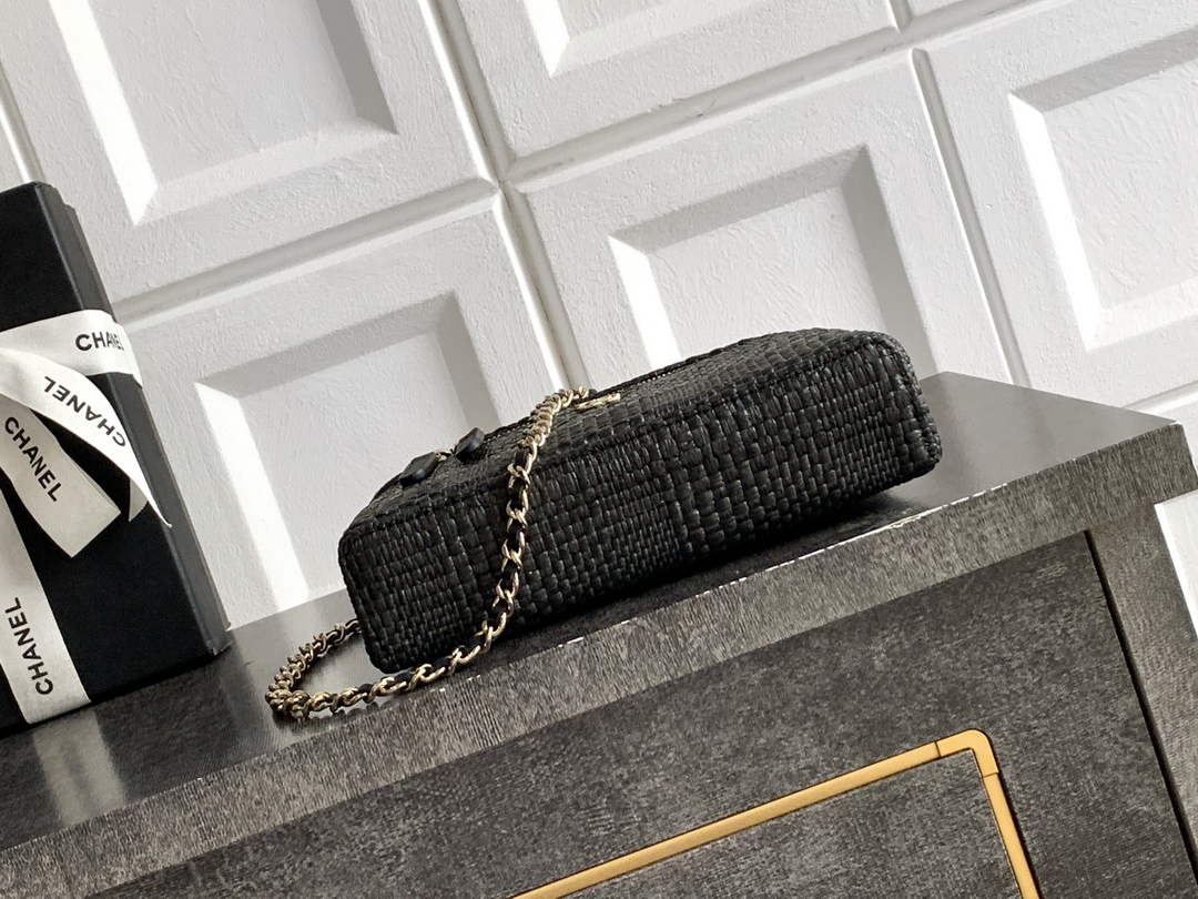 Chanel Classic Vanity with Chain, AP4385 Braided Raffia Black