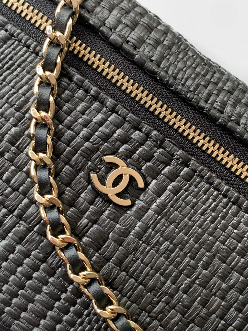 Chanel Classic Vanity with Chain, AP4385 Braided Raffia Black