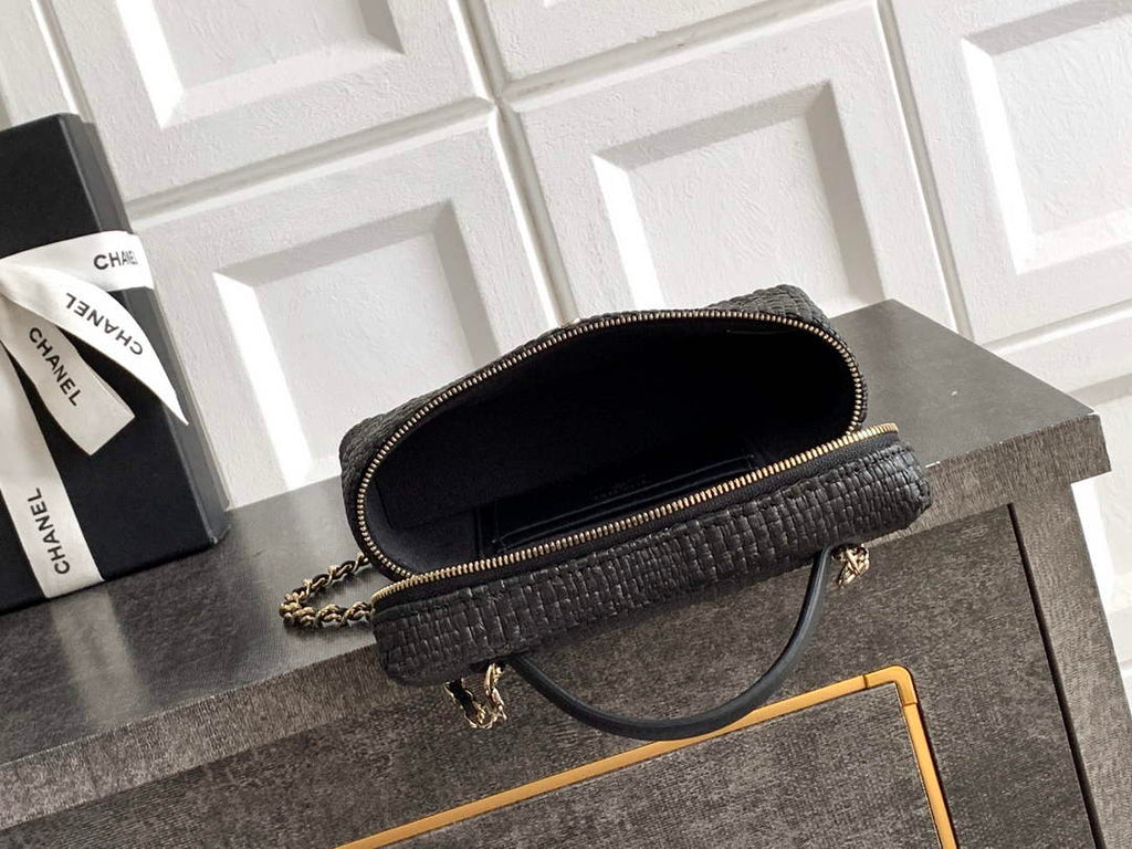 Chanel Classic Vanity with Chain, AP4385 Braided Raffia Black