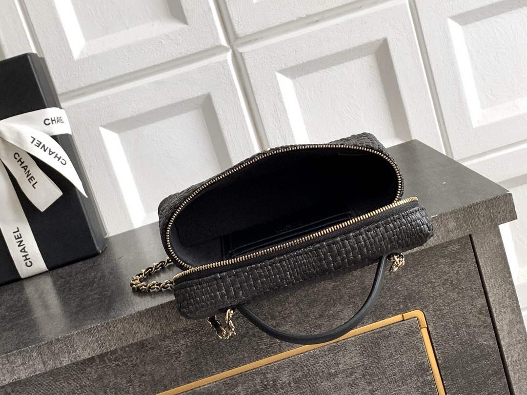 Chanel Classic Vanity with Chain, AP4385 Braided Raffia Black