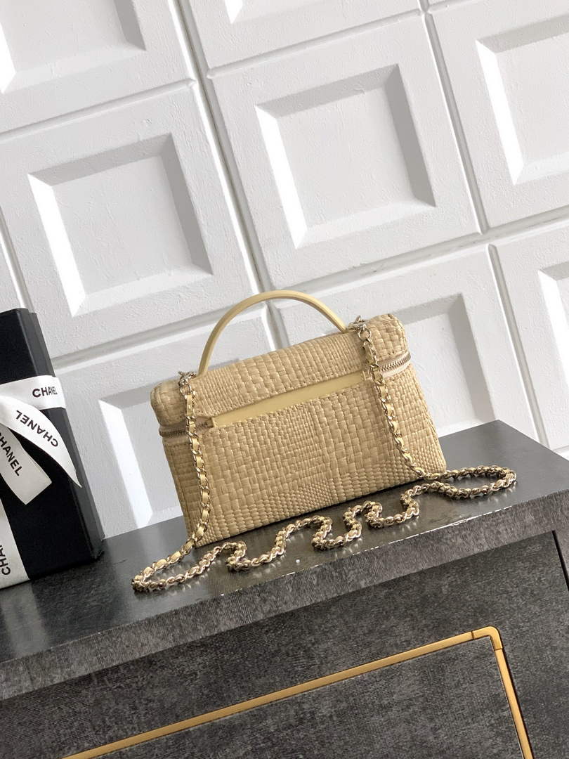 Chanel Classic Vanity with Chain, AP4385 Braided Raffia Apricot