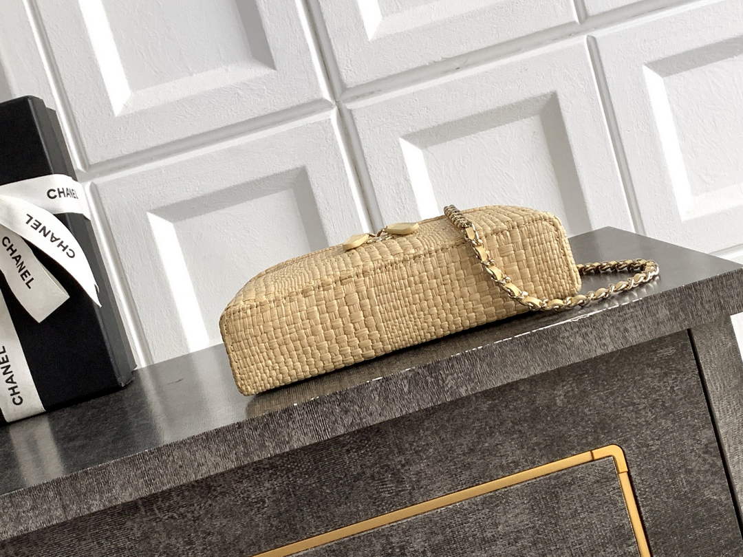 Chanel Classic Vanity with Chain, AP4385 Braided Raffia Apricot