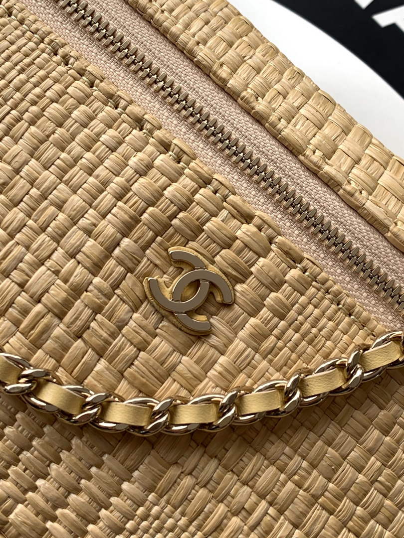 Chanel Classic Vanity with Chain, AP4385 Braided Raffia Apricot