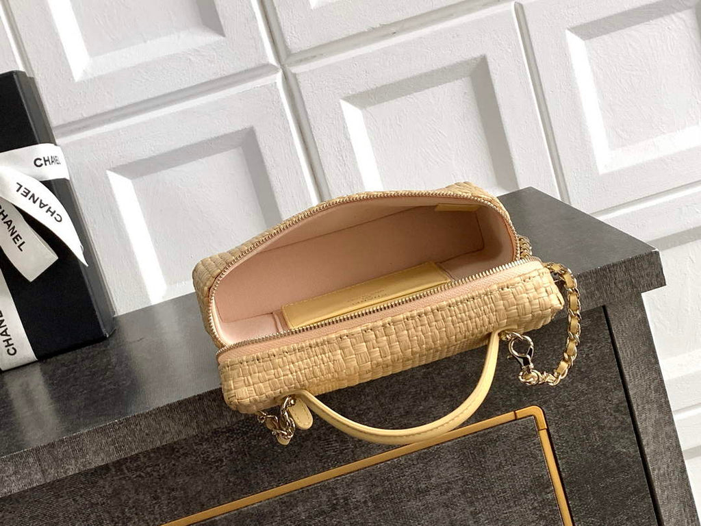 Chanel Classic Vanity with Chain, AP4385 Braided Raffia Apricot