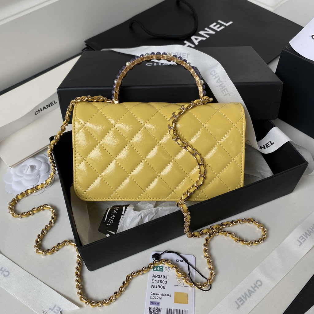 Chanel Clutch with Chain Ap3803 Lambskin Yellow