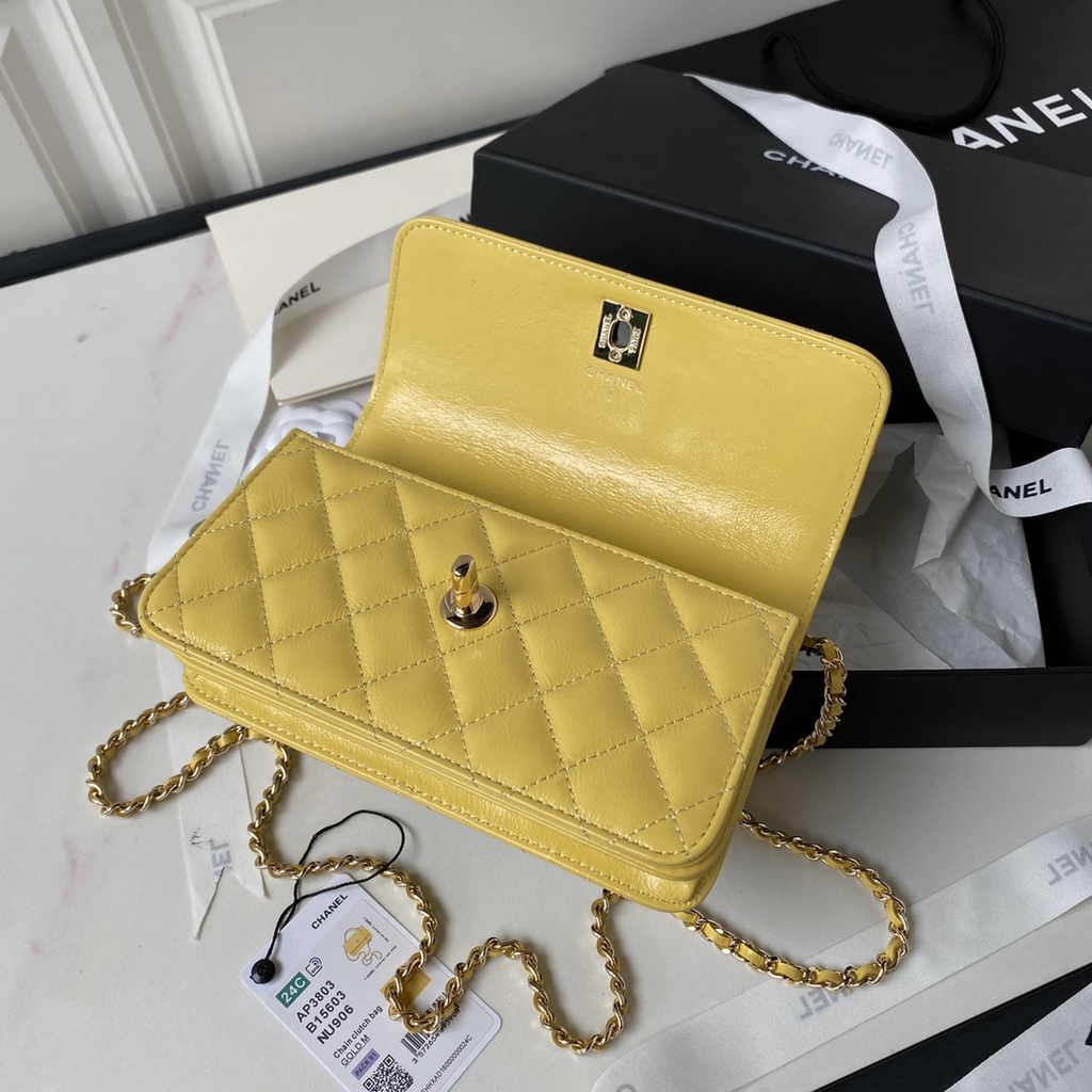 Chanel Clutch with Chain Ap3803 Lambskin Yellow