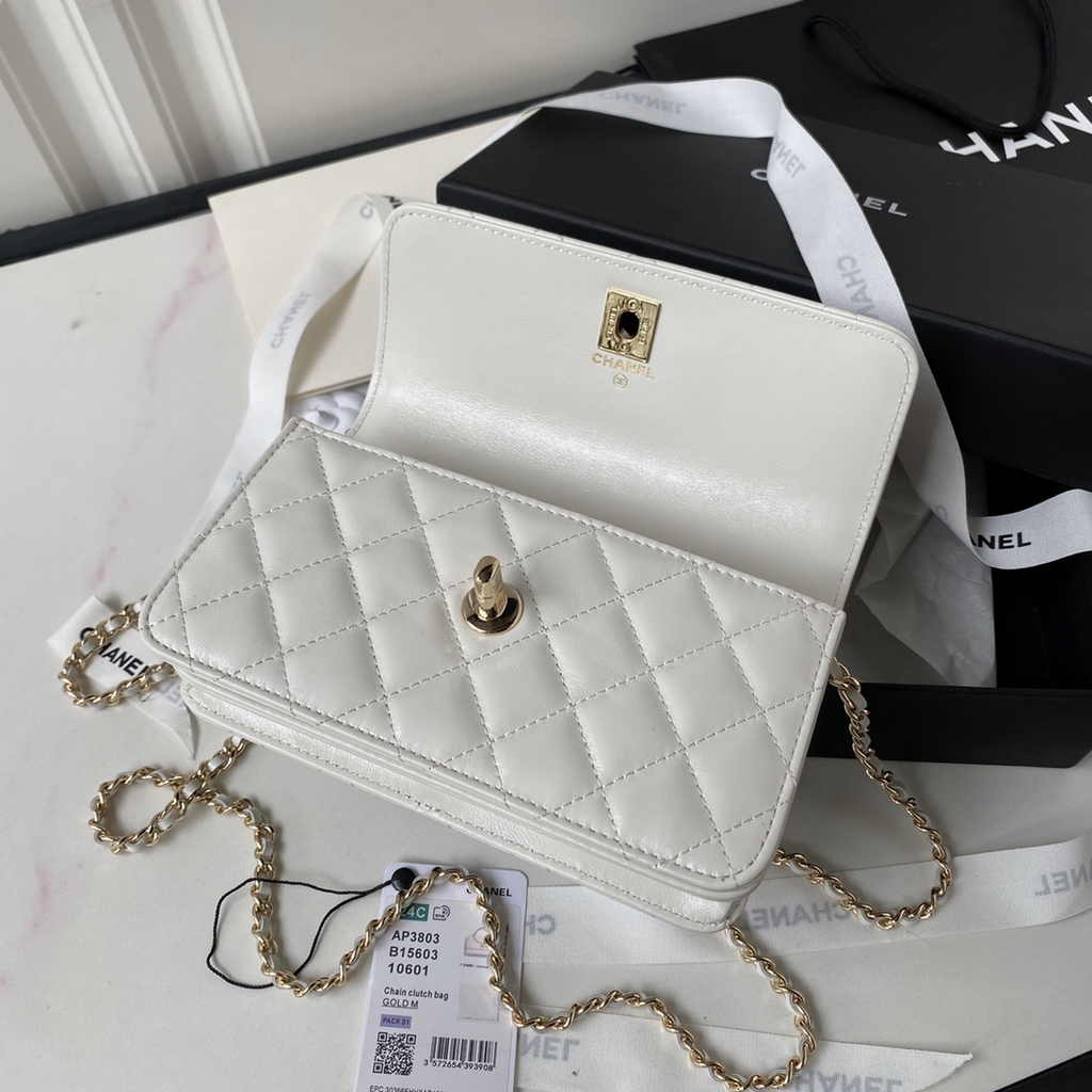 Chanel Clutch with Chain Ap3803 Lambskin White