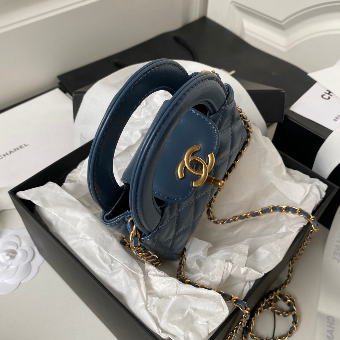 Chanel Clutch With Chain AP3435 Shiny Aged Calfskin Blue
