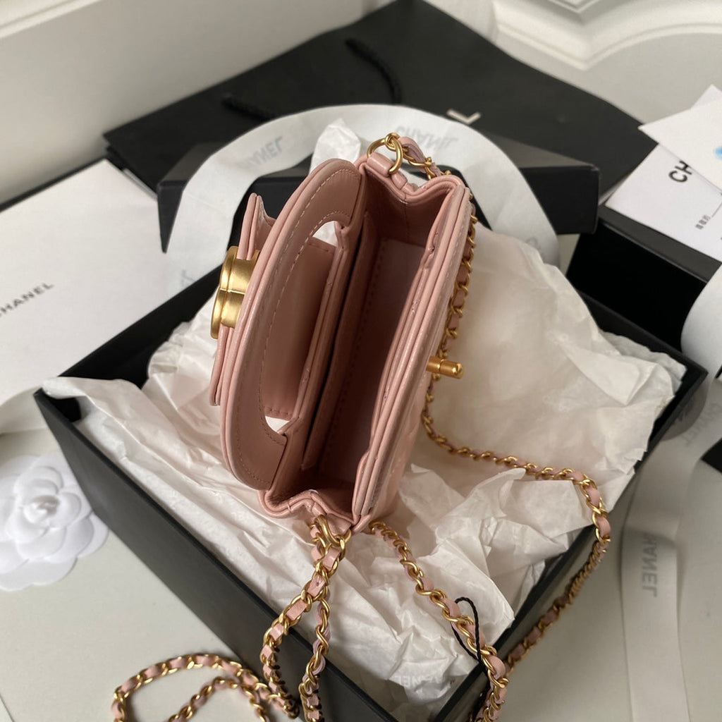 Chanel Clutch With Chain AP3435 Shiny Aged Calfskin Light Pink