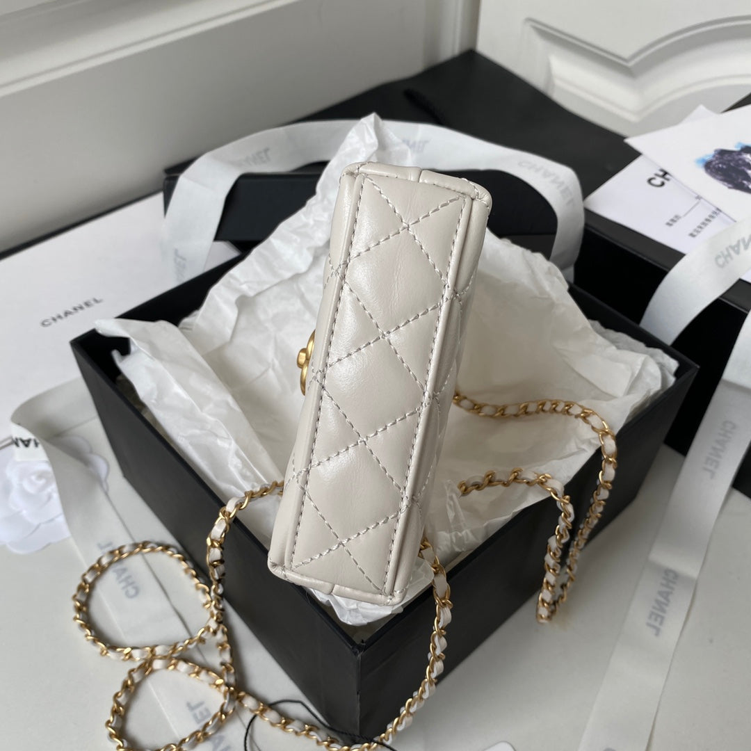 Chanel Clutch With Chain AP3435 Shiny Aged Calfskin White