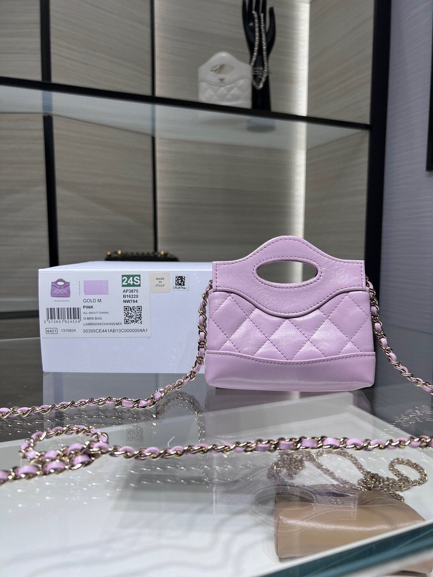 Chanel clutch with chain AP3875 purple shiny lambskin