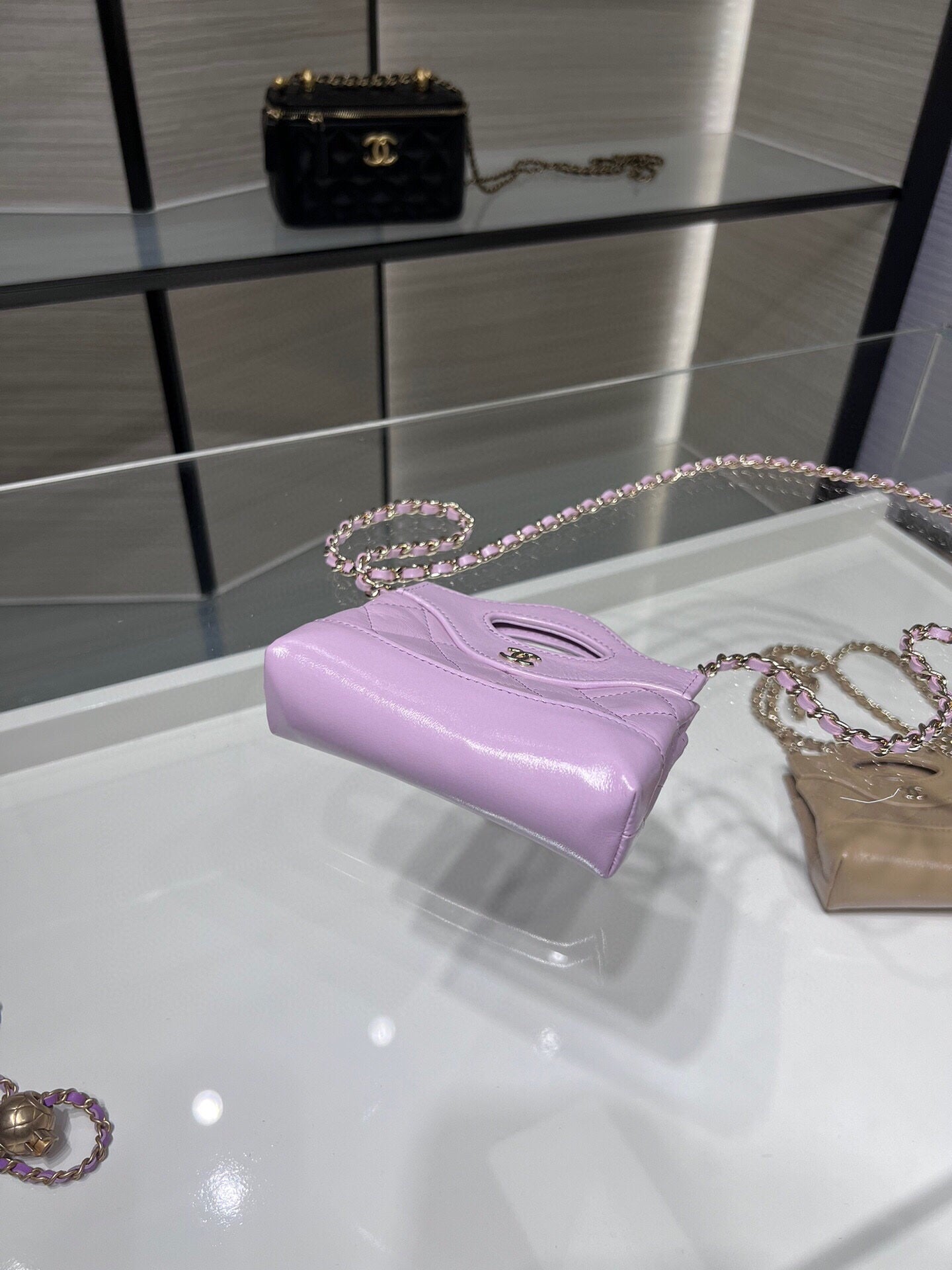 Chanel clutch with chain AP3875 purple shiny lambskin