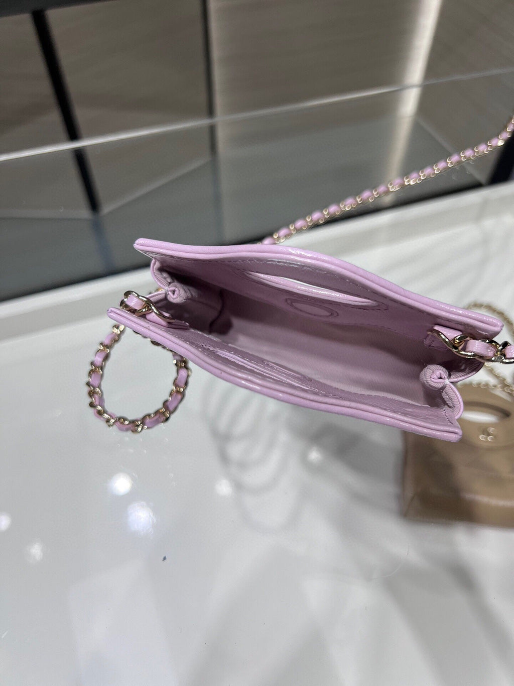 Chanel clutch with chain AP3875 purple shiny lambskin