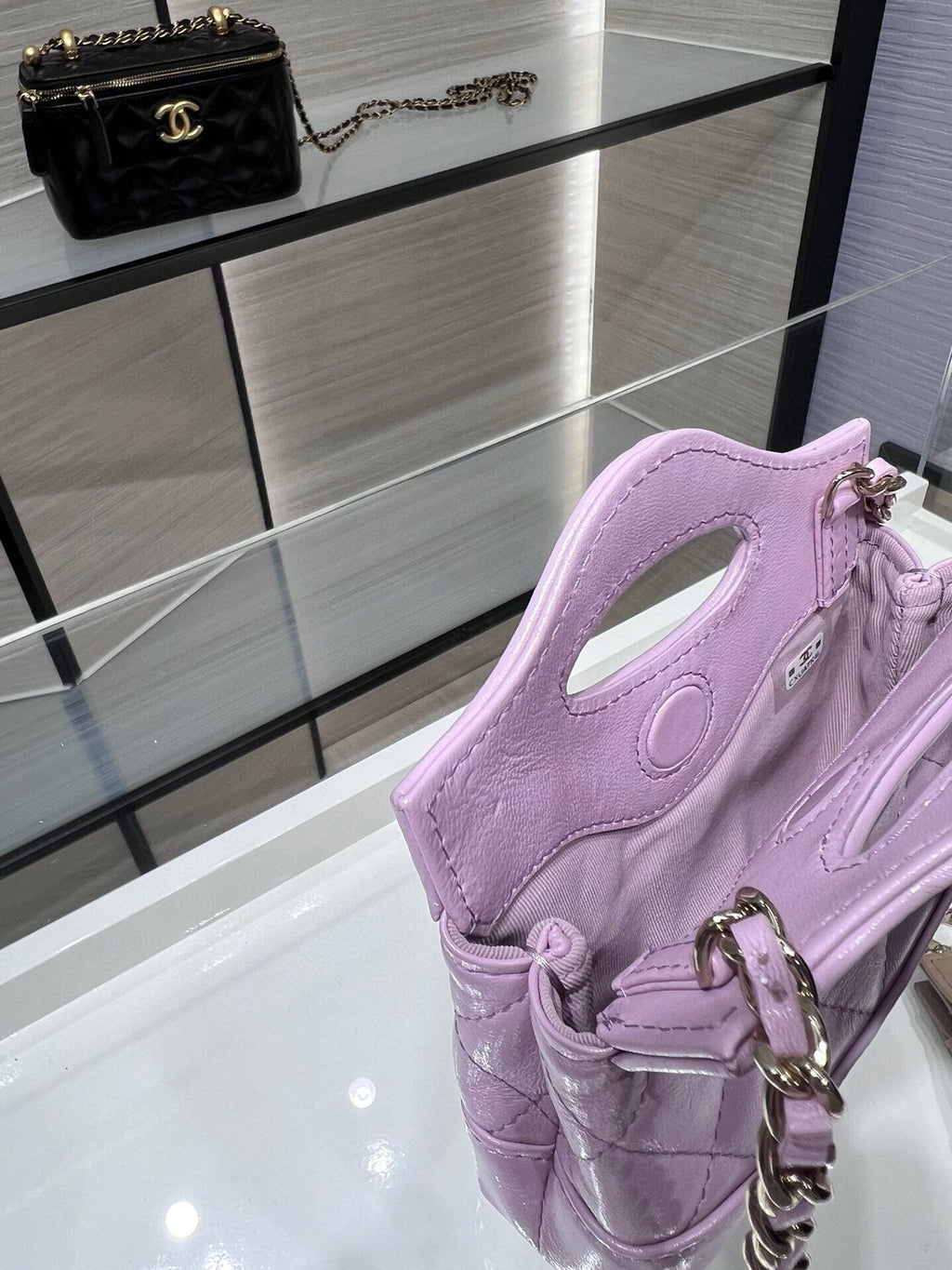 Chanel clutch with chain AP3875 purple shiny lambskin