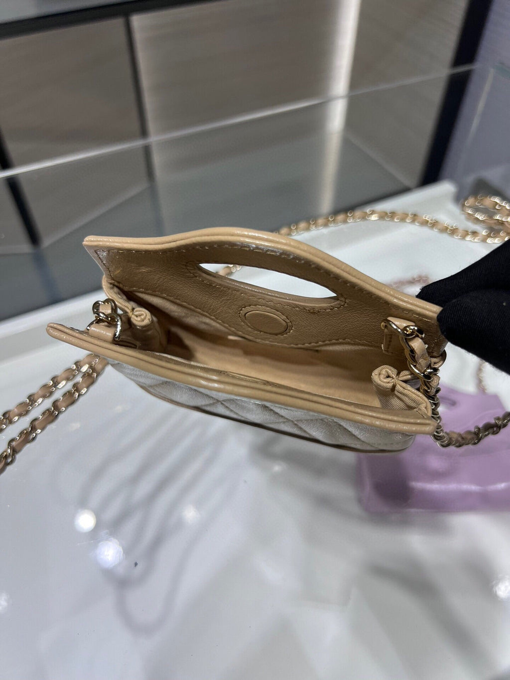 Chanel clutch with chain AP3875 apricot shiny lambskin