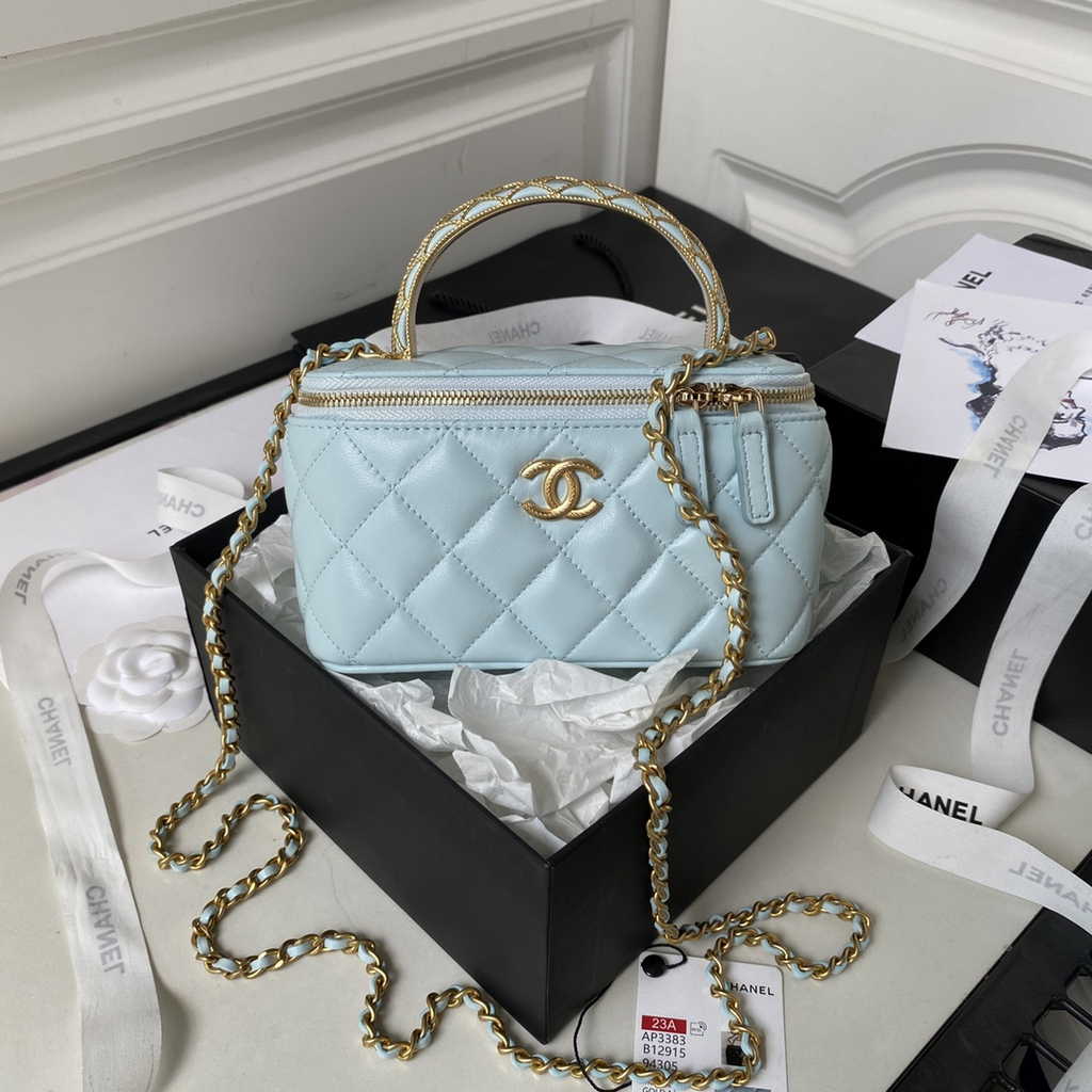 Chanel Clutch with chain Blue Lambskin AP3383