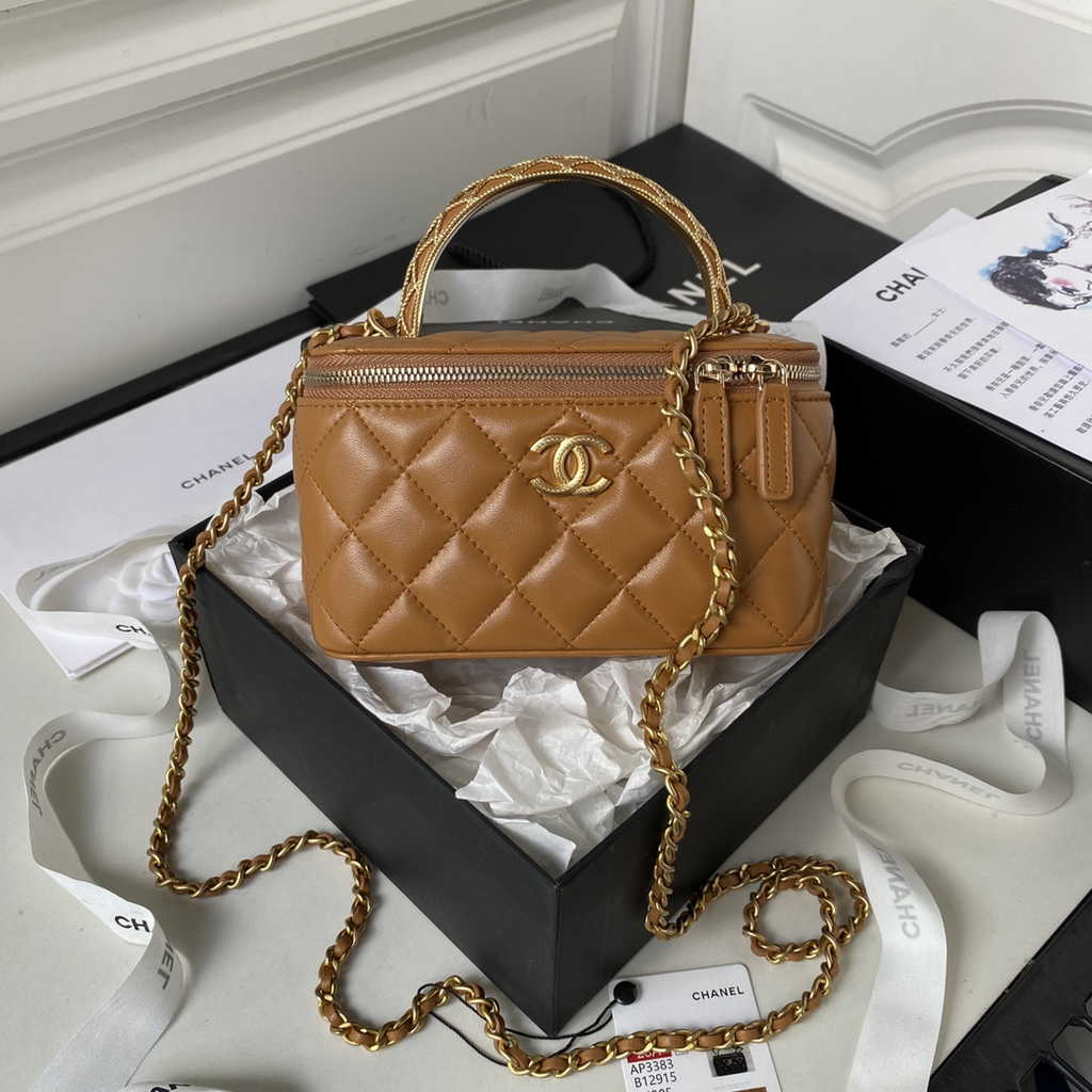 Chanel Clutch with chain Brown Lambskin AP3383