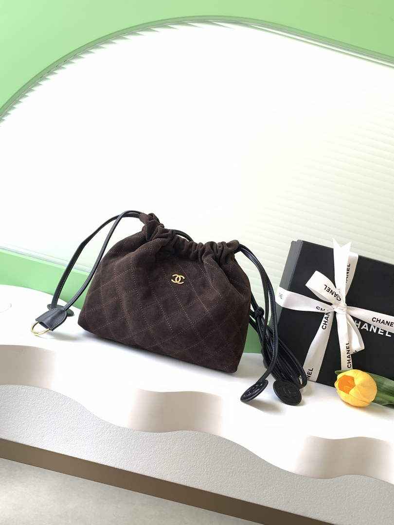 Chanel Clutch with leather strap, AP5227 Suede Calfskin coffee