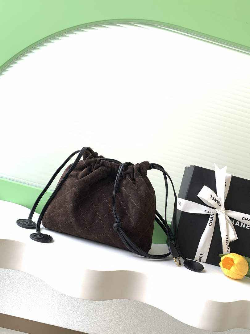 Chanel Clutch with leather strap, AP5227 Suede Calfskin coffee