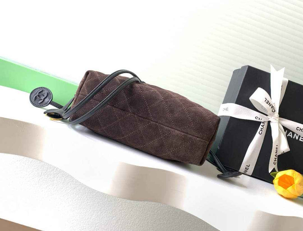 Chanel Clutch with leather strap, AP5227 Suede Calfskin coffee