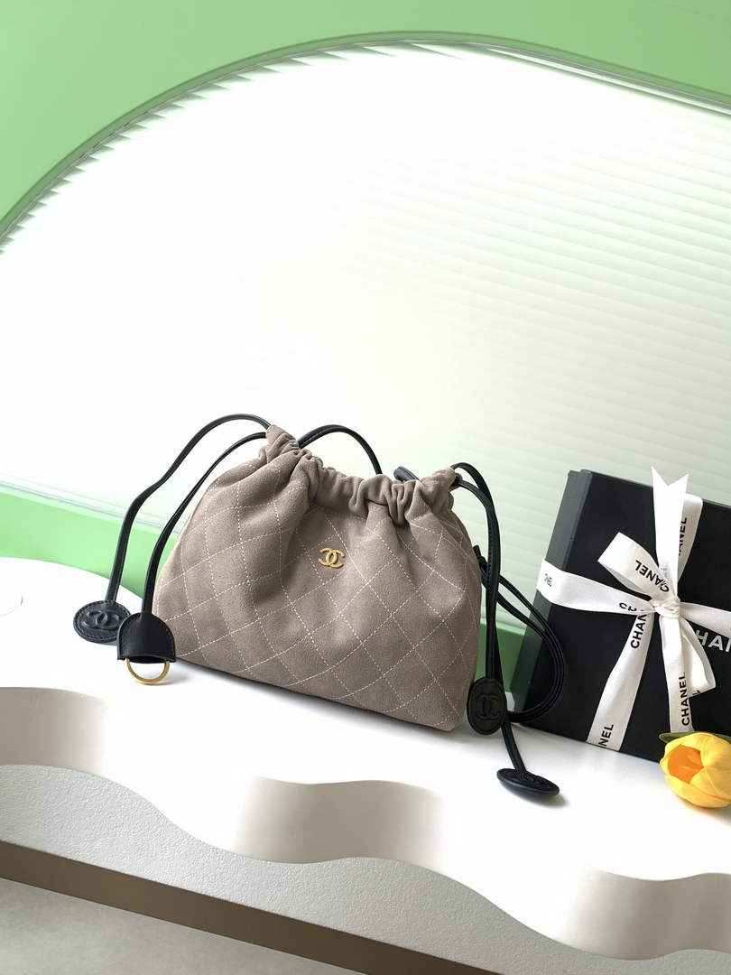 Chanel Clutch with leather strap, AP5227 Suede Calfskin gray