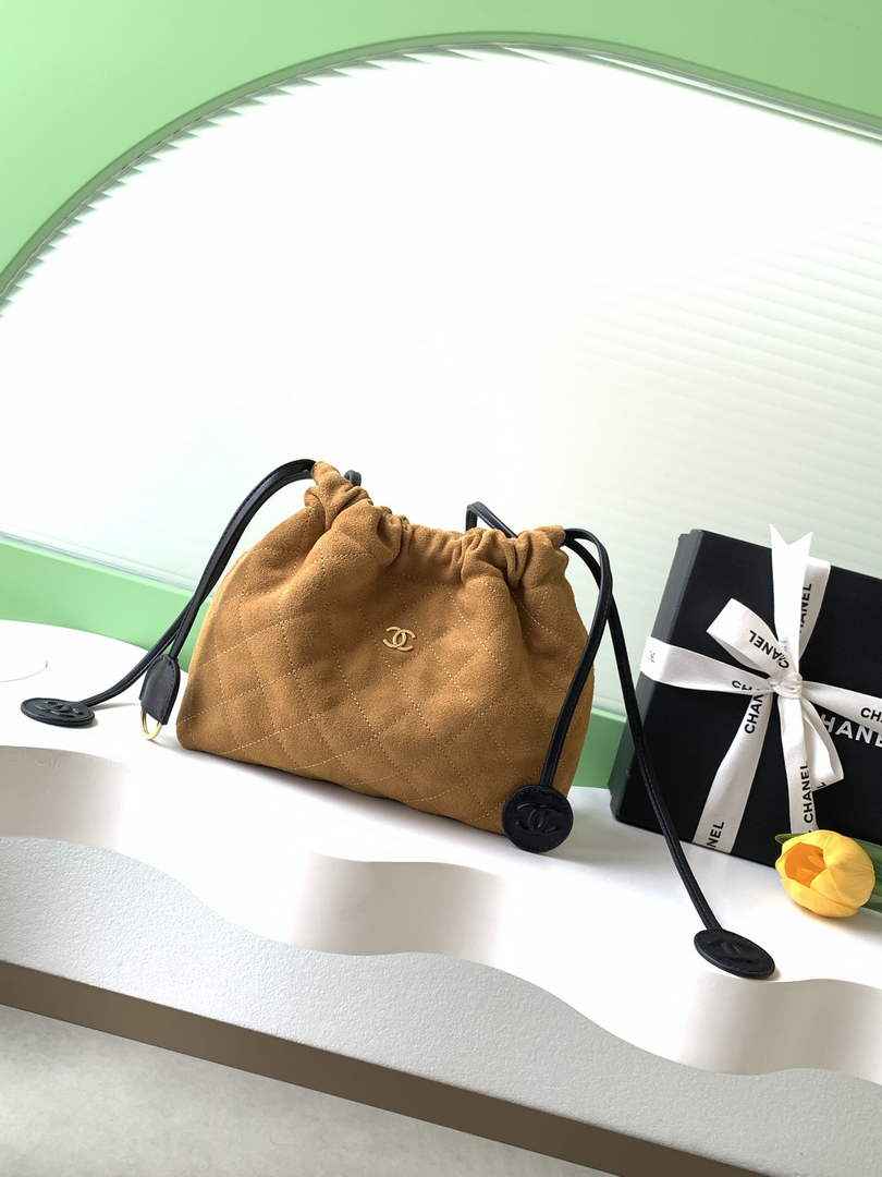 Chanel Clutch with leather strap, AP5227 Suede Calfskin tan