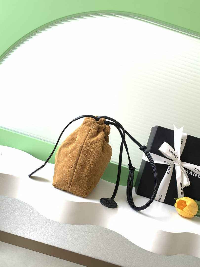 Chanel Clutch with leather strap, AP5227 Suede Calfskin tan