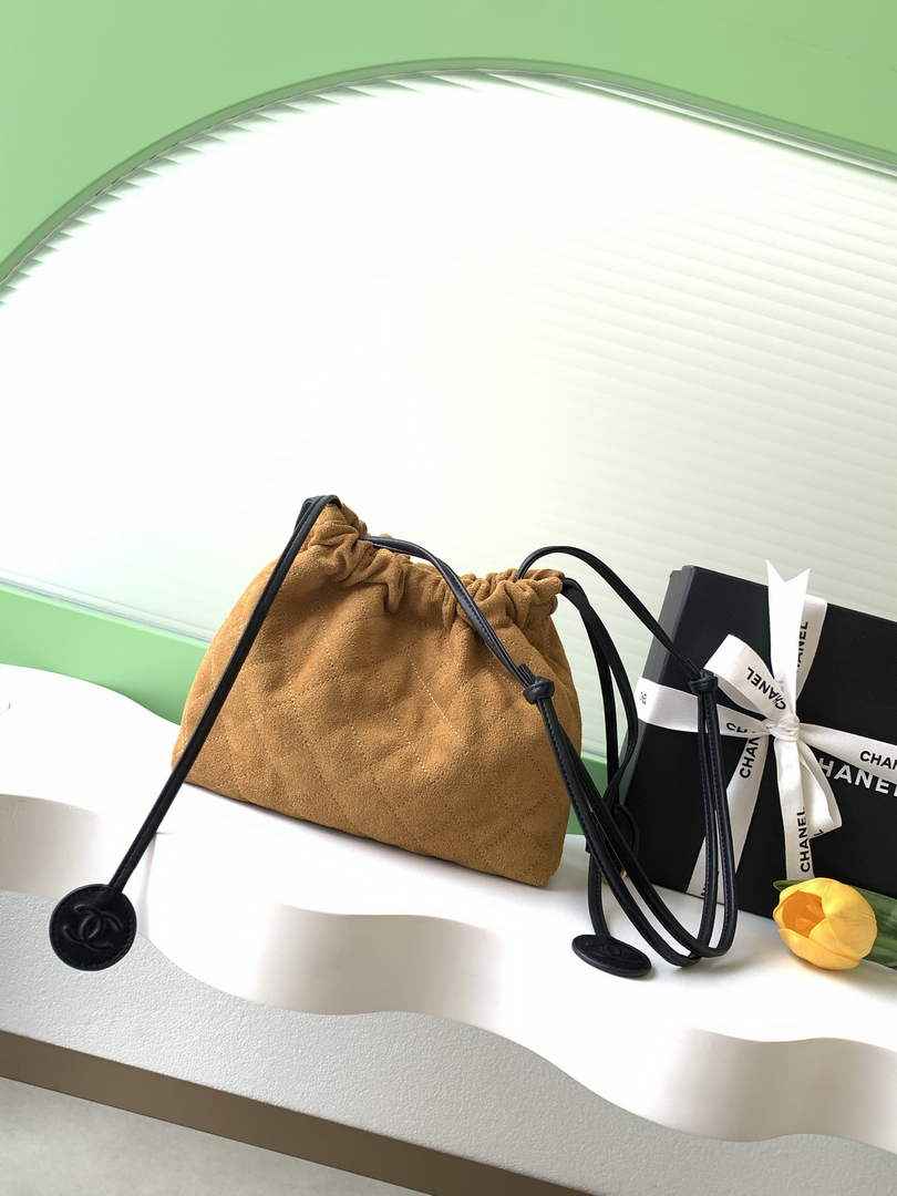 Chanel Clutch with leather strap, AP5227 Suede Calfskin tan