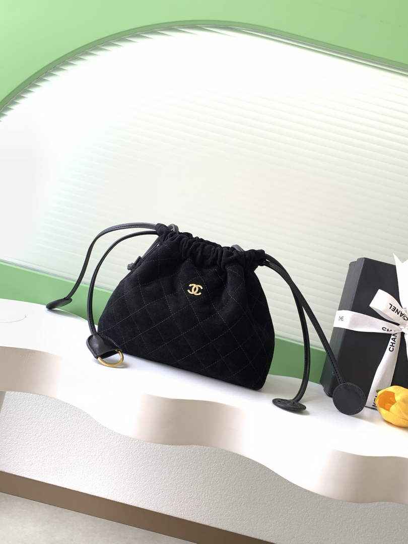 Chanel Clutch with leather strap, AP5227 Suede Calfskin black