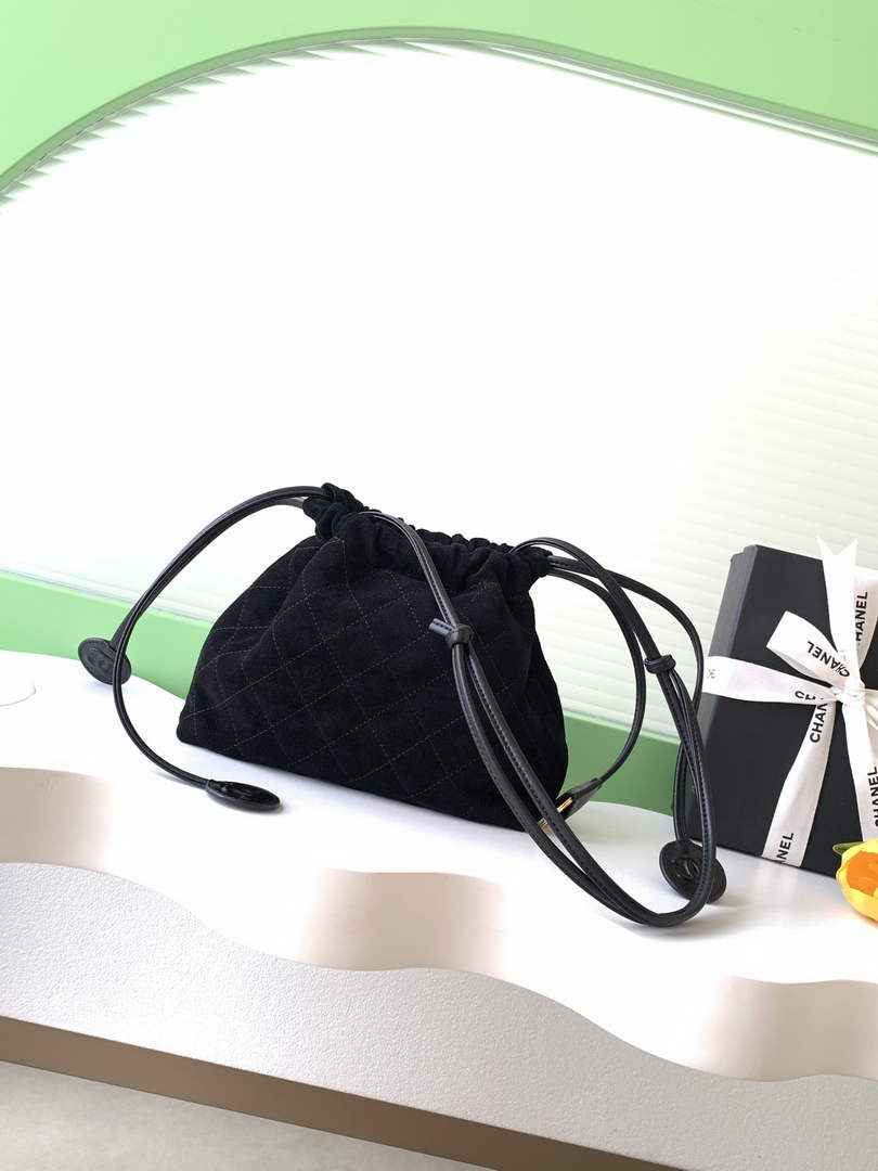 Chanel Clutch with leather strap, AP5227 Suede Calfskin black