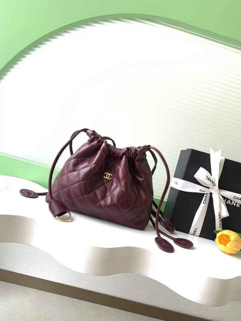 Chanel Clutch with leather strap, AP5228 Lambskin wine red