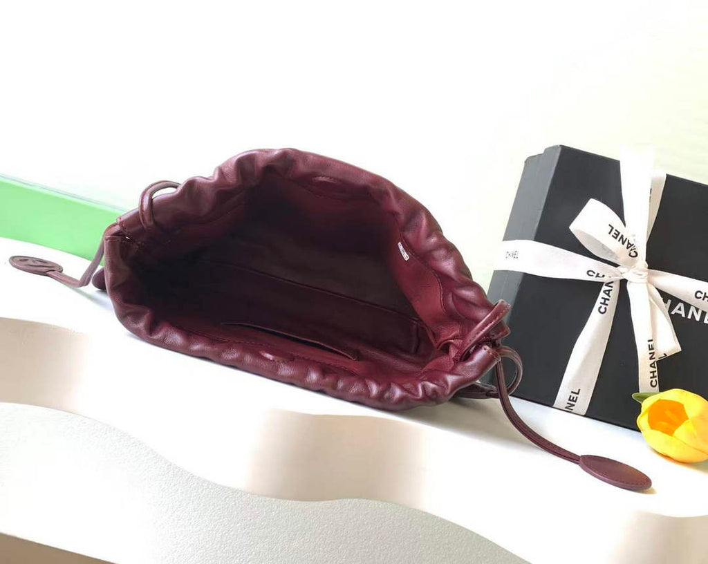 Chanel Clutch with leather strap, AP5228 Lambskin wine red